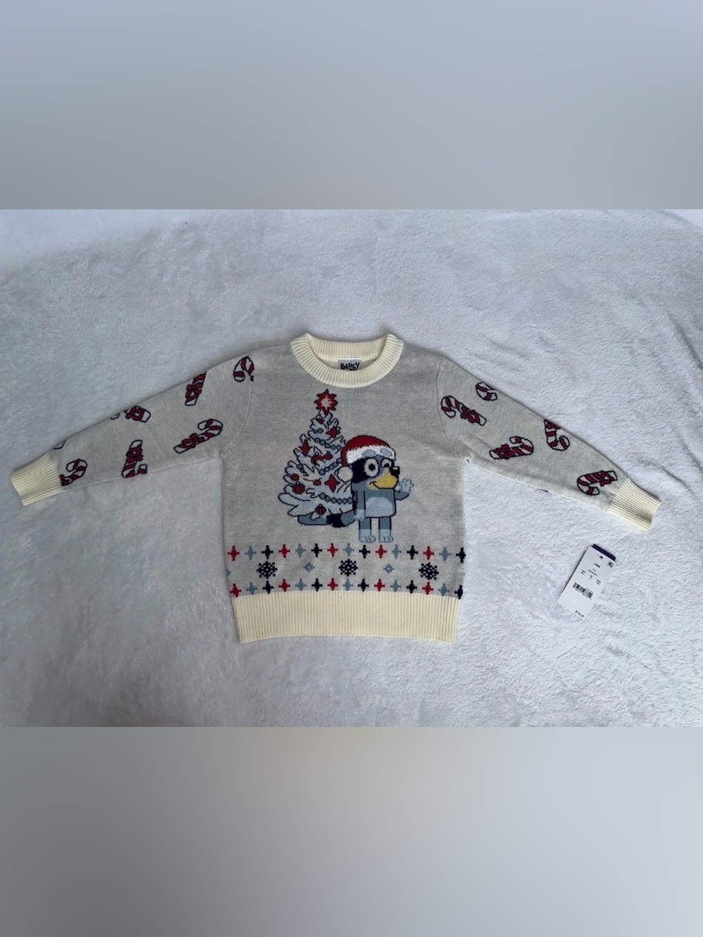 New Bluey Christmas Tree Sweater 18 Months Holiday Crew Neck Cotton Blend Cream